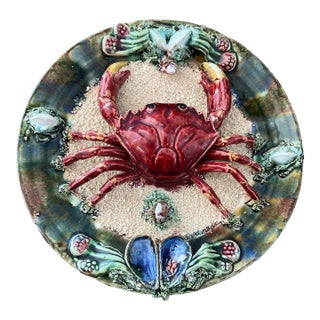 Antique Portuguese Alvaro Jose Signed Palissy Crab Plate For Sale