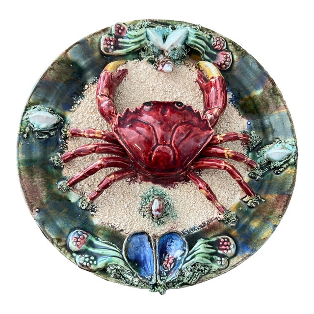 Antique Portuguese Alvaro Jose Signed Palissy Crab Plate For Sale