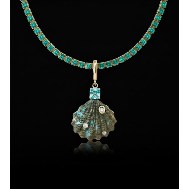 2020s Epic Australian Opal Shell Pendant With Diamonds, Emerald & 14k Gold For Sale - Image 5 of 10