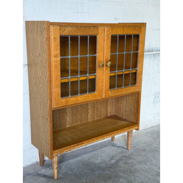 Oak Glass Cabinet With Open Shelf Danish Mid-Century Modern 1960s For Sale - Image 10 of 11