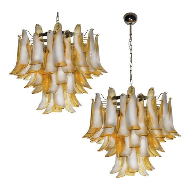 Italian Caramello Petal Chandeliers, 1995, Set of 2 For Sale
