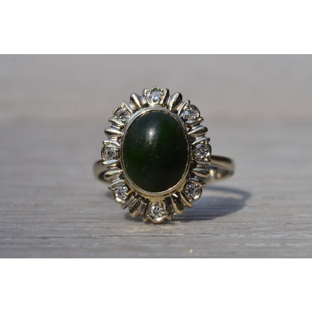 Silver The Mescal Range: Mid Century Modern Nephrite and Diamond Cocktail Ring For Sale - Image 8 of 10