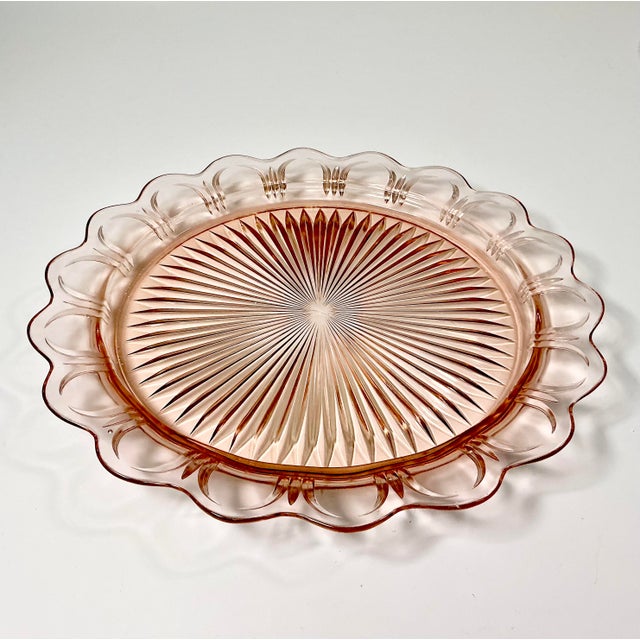 Early 20th C Art Deco Hollywood Regency Boho Chic Pink Glass Starburst Platter. For Sale - Image 6 of 9
