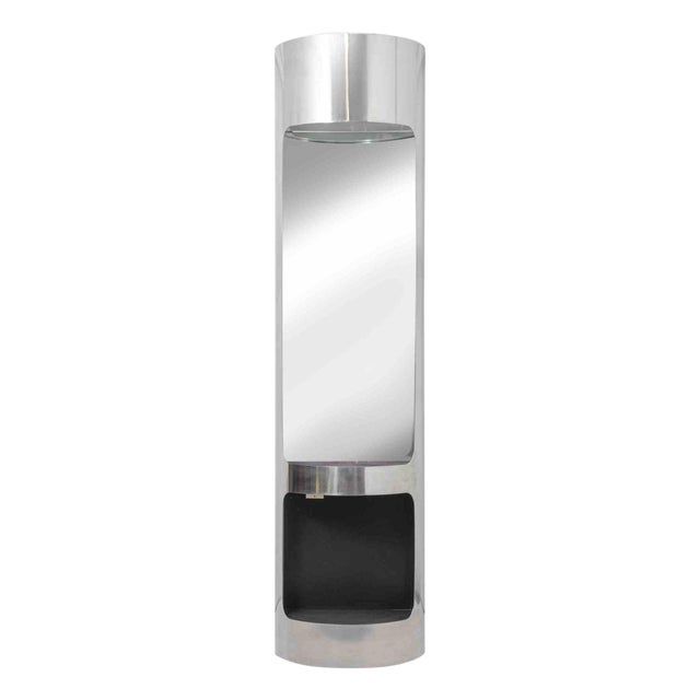 Italian Modern Totem Floor Lamp with Mirror, Steel and Glass, 1970s For Sale