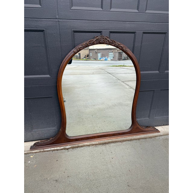 Transitional Large Vintage Mahogany Arched Tabletop Mirror For Sale - Image 3 of 6