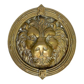 Vintage Large Heavy Brass Lion's Head Door Knocker For Sale