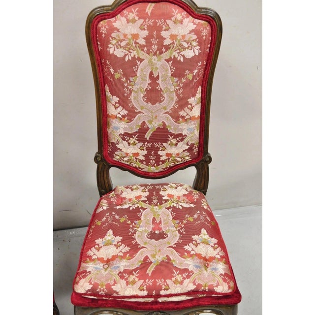 Vintage Italian Regency Style Carved Walnut Red Fabric Dining Chairs - Set of 6 For Sale - Image 12 of 12