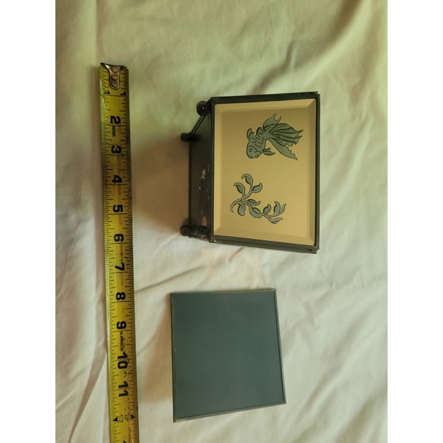 Mid 20th Century Vintage Mirrored Box With Etched Japanese Goldfish Design For Sale - Image 4 of 6