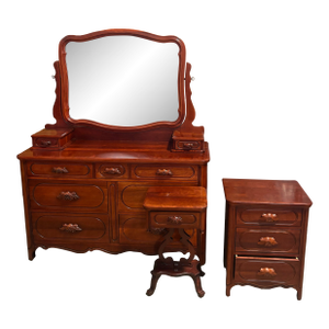 1939 Davis Cabinet Co. Lillian Russell Bedroom Suite in Collector’s Cherry – Full Set