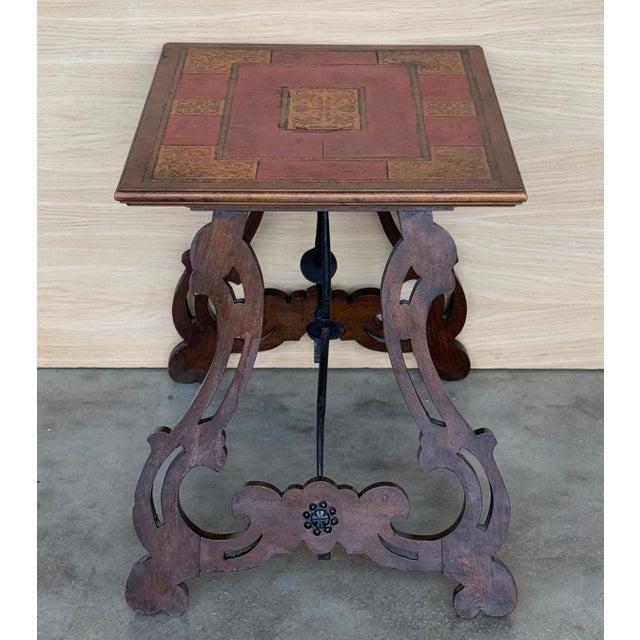 Spanish Baroque Side Table with Lyre Legs and Marquetry Top, 1850 For Sale - Image 12 of 18