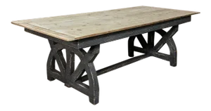 Antique Rustic Country French Pine Wagon Wheel Trestle Table