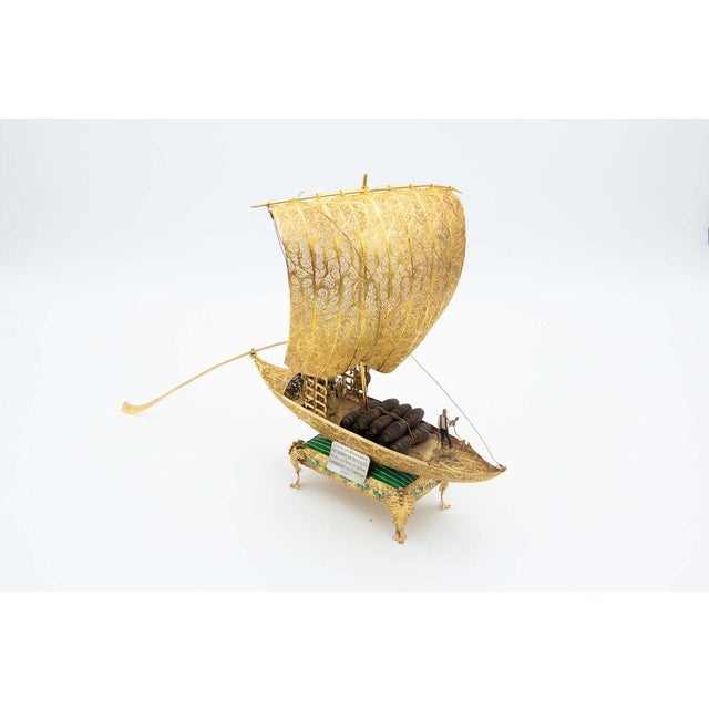 Metal Rabelo Boat in Silver with Gilded Filigree For Sale - Image 7 of 7