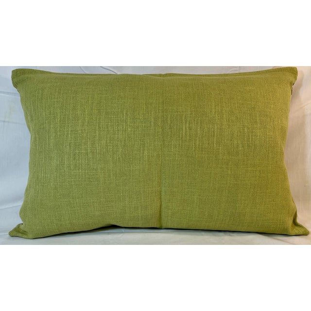 Large Bolster Pillow Decorated With a Stately Purple Thistle Floral Pattern and Chartreuse Green Backing - Made in U K For Sale - Image 10 of 12