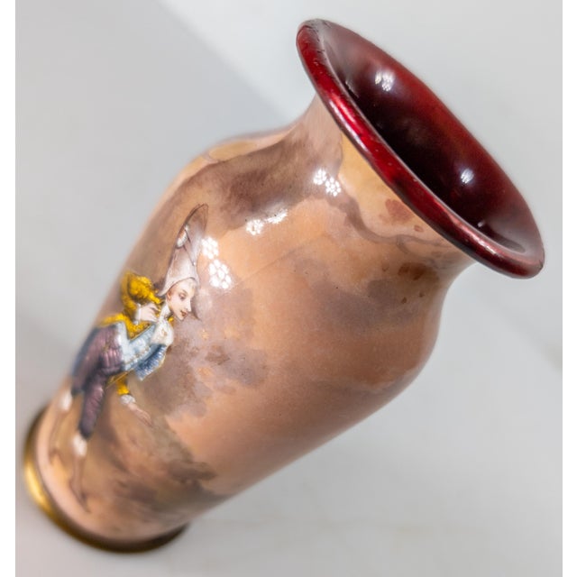 Pink 19th Century French Limoges Enamel Belle Epoque Vase With Figure For Sale - Image 8 of 9