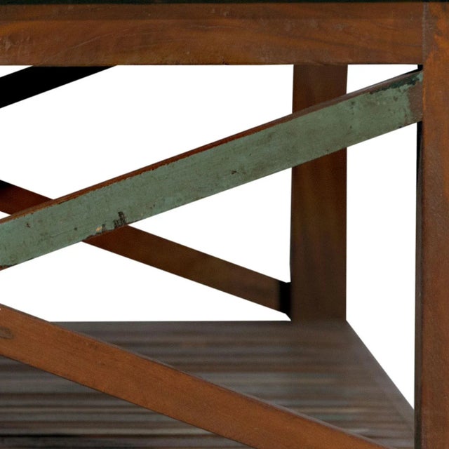 1980s Handmade Carved Cocktail Table for Hallway | Rustic Unique Center Table With Shelf | Distressed Paint Coffee Table | Solid Wood Coffee Table For Sale - Image 5 of 6