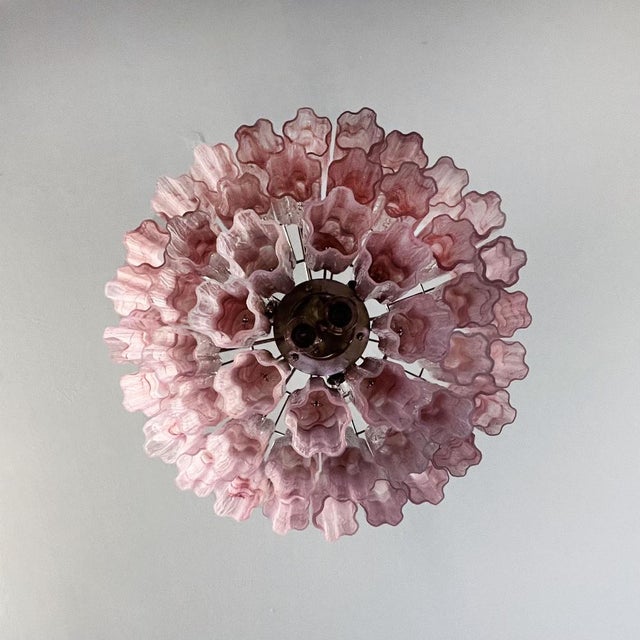 Large Three-Tier Murano Glass Tube Chandelier in Pink Albaster, 1990s For Sale - Image 6 of 18