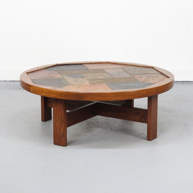Large Brutalist Round Coffee Table with Tiles, 1970s For Sale - Image 10 of 10