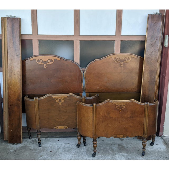 Vintage Walnut French Curved Footboard Twin Beds a Pair Chairish