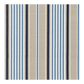 Schumacher Minzer Cotton Stripe Fabric in Indigo For Sale