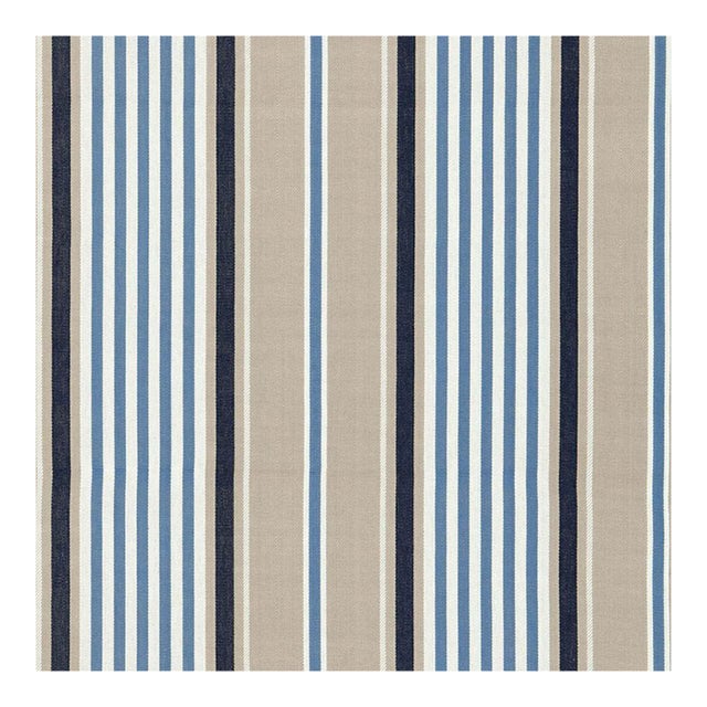 Schumacher Minzer Cotton Stripe Fabric in Indigo For Sale