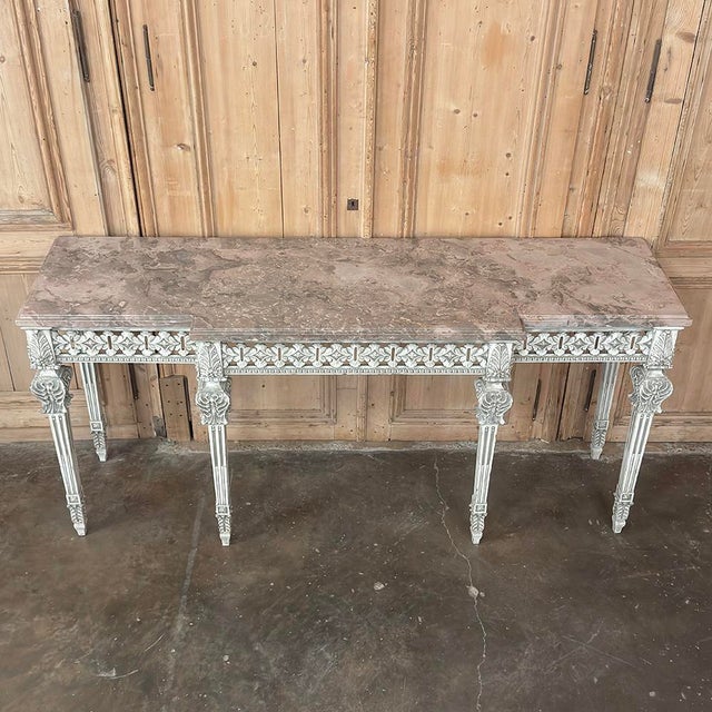 Grand Neoclassical Italian Painted and Carved Wood Console With Marble Top ~ Louis XVI Style For Sale - Image 15 of 18