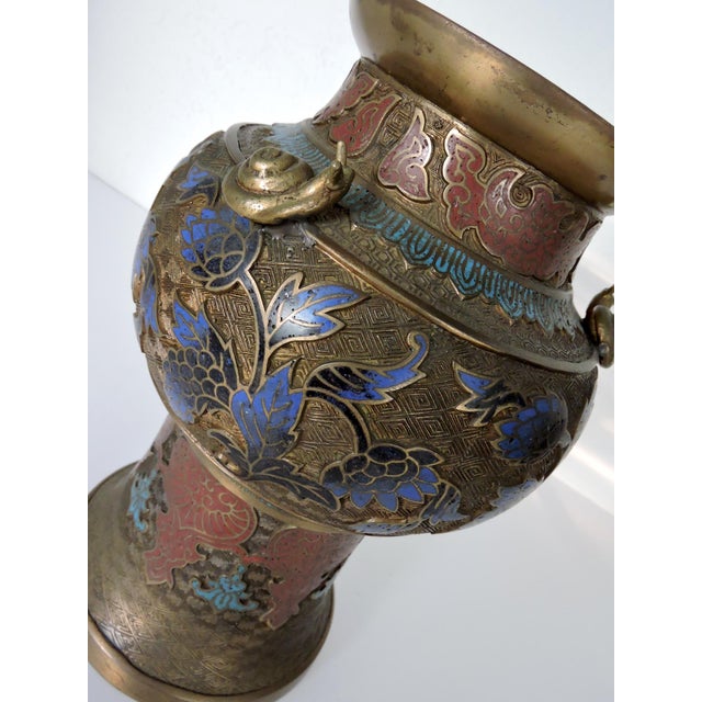Early 20th Century Antique Japanese Champleve Cloisonné Engraved Vase (Urn) With Three Snails