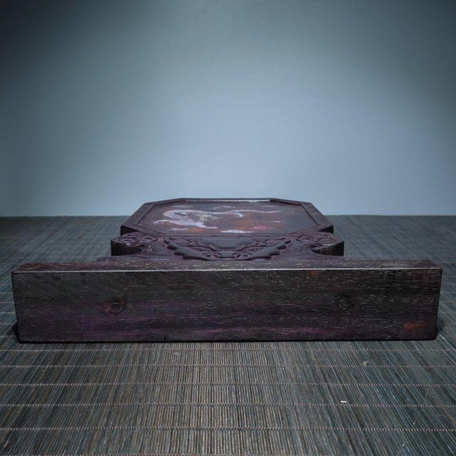 Chinese Antique Chinese Ebony Table Screen With Mother-of-Pearl Dragon Inlay For Sale - Image 3 of 9