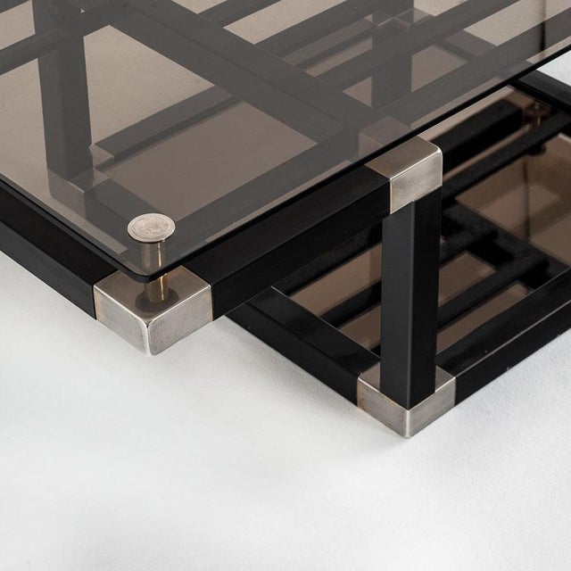 Black Iron and Smoked Glass Coffee Table, France, 1980s For Sale - Image 8 of 18