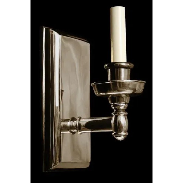Storia Single - Neo-classical Style. Made of cast brass, with beveled backplate detailing, and curved arm.