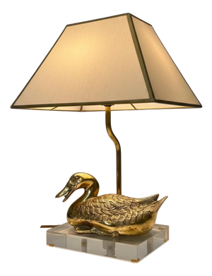 Vintage Brass Duck Table Lamp on Clear Acrylic Base, 1970s