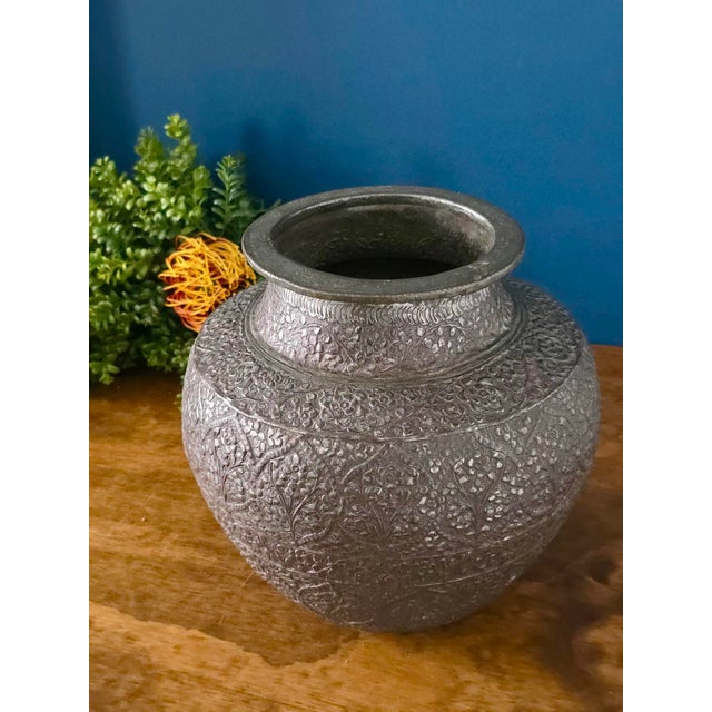 Antique Repoussé Silver-Plated Copper Vase, Likely Indian, Early 20th Century For Sale In New York - Image 6 of 17