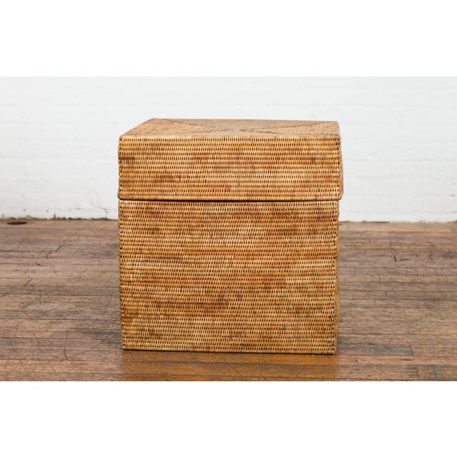 Rustic Vintage Country Style Thai Woven Rattan Lidded Storage Box For Sale - Image 4 of 13
