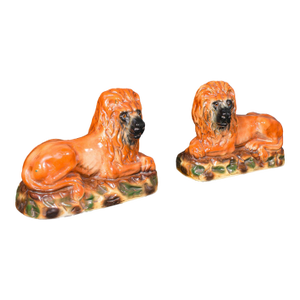 Pair of Antique Recumbent Lions, English, Ceramic, Bookends, Victorian, c.1900