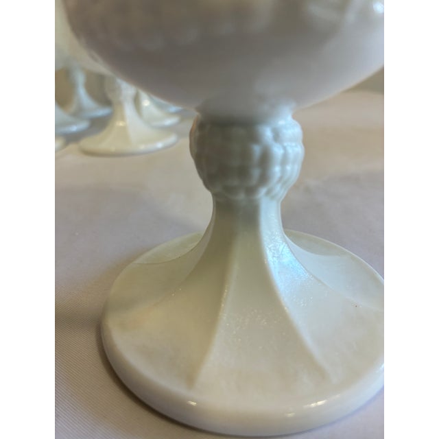 Vintage White Milk Glass Grape & Vine Pedestal Goblets, Set of 9 For Sale - Image 13 of 13