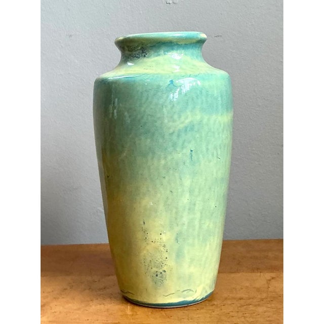 Vintage Blue and Yellow Glazed Ceramic Vase For Sale - Image 10 of 12