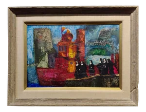 John H. Foote Jr. -Six Nuns Debarking From Joseph Medill Fireboat- Oil Painting