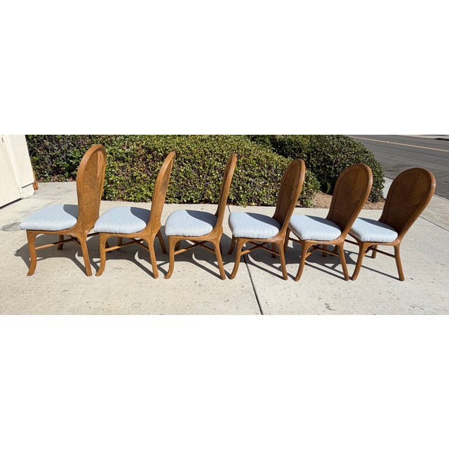 Boho Chic Vintage Rattan Pencil Reed Dining Chairs, a Set of 6 With New Schumacher Upholstery For Sale - Image 3 of 12