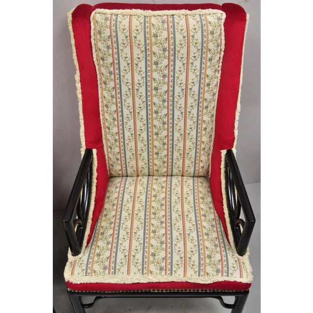 Vintage Chinoiserie James Mont Style Black Fretwork Lounge Arm Chairs - A Pair For Sale - Image 12 of 12