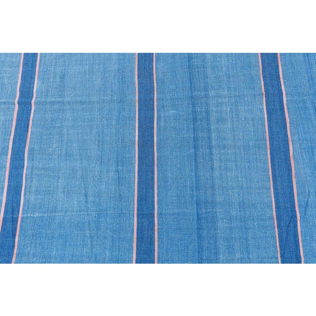 Doris Leslie Blau Mid-Century Indian Dhurrie Light Blue Flatweave Cotton Carpet For Sale In New York - Image 6 of 7