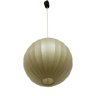 Italian Cocoon Globe Pendant Lamp with Teak Details, 1970s For Sale