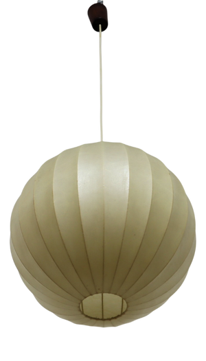 Italian Cocoon Globe Pendant Lamp with Teak Details, 1970s