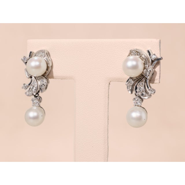 Contemporary The 182nd Street: Hollywood Glam Era Pearl and Diamond Dangler Earrings, 2 Pieces For Sale - Image 3 of 8