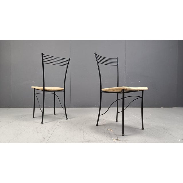 Vintage black metal and wicker italian bistro chairs. Beautiful, elegant italian design. 1980s - Italy Very good condition...