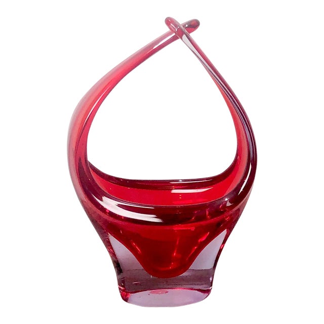 1970s Vintage Italian Murano Red Glass Basket Chairish