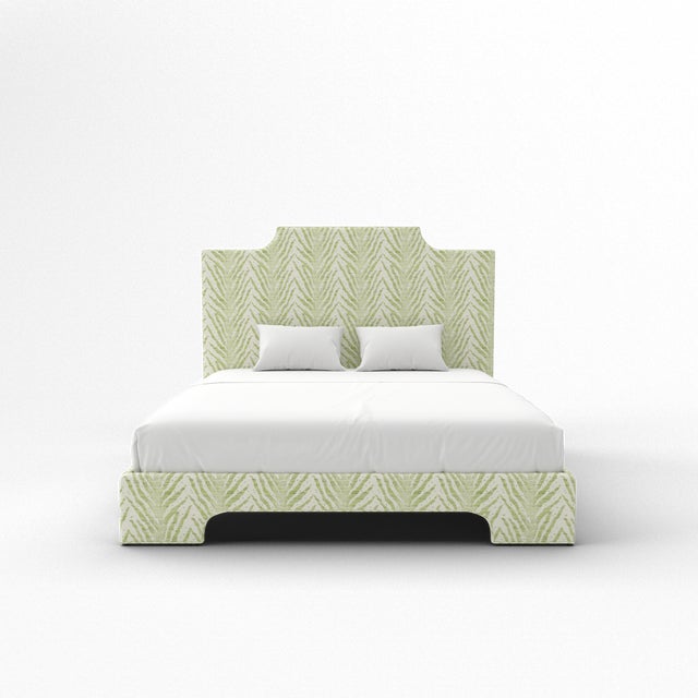 Elevate your bedroom with this luxurious upholstered bed, available exclusively on Chairish. Expertly crafted in the USA...