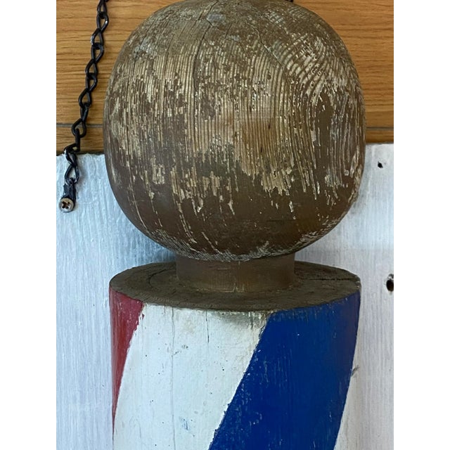 Wood 19th Century Barber's Pole Hand Carved Hand Painted For Sale - Image 7 of 9