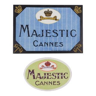 Majestic Hotel & Cannes France Vintage Luggage Labels - a Pair For Sale
