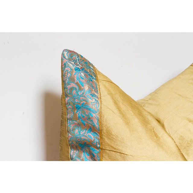 Gold Tan Festive Silk Euro Pillow Cover For Sale - Image 4 of 7