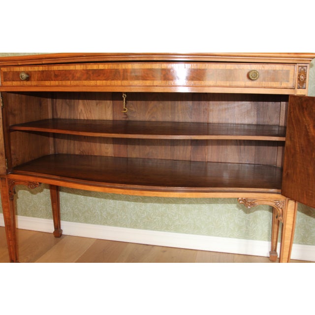 Brown Antique Serpentine Walnut & Satinwood Sideboard Console, C. 1919 For Sale - Image 8 of 11