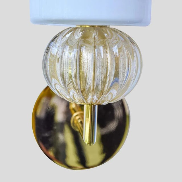 White and Gold Glass Wall Sconces, Set of 2 For Sale - Image 3 of 5